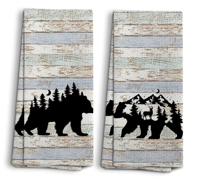 NOQL Wild Animal Kitchen Towels, Camping Gifts, Bear Dish Towel, Rustic Forest Bathroom Decor, Art Prints, Gifts for Friends Women Men, Set of 2, 16x24