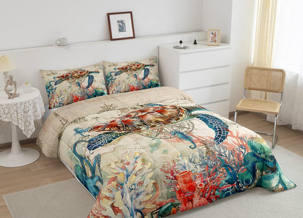 Erosebridal Octopus Comforter Set, 3D Sea Turtle Bedding for Kids Boys Girls, Retro Sailboat Crab Reptile Down Comforter, Teal Jellyfish Duvet Set, Marine Mediterranean Style Quilted Comforter, Twin