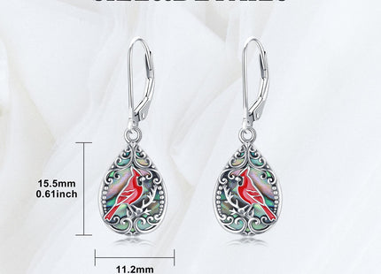 PELOVNY Cardinal Dangle Earrings for Women 925 Sterling Silver Filigree Abalone Shell Earrings Red Cardinal Bird Jewelry Gifts for Mom Daughter