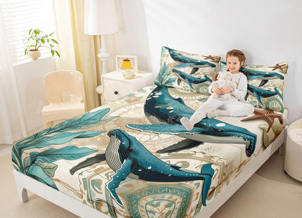 Erosebridal Ocean Whale Sheet Set Kids Boys Girls Nautical Bedding Children Coastal Sea Animal Bed Sheet Set,Soft Home Cozy Microfiber Bed Set-3pcs (1 Fitted +1 Flat+1 Pillowcases),Twin,Teal Brown