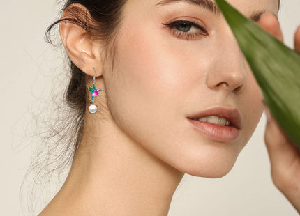 Hummingbird Earrings Gifts for Her Women 925 Sterling Silver Hummingbird Pearl Dangle Earrings Jewelry Christmas Gifts for Women Teen
