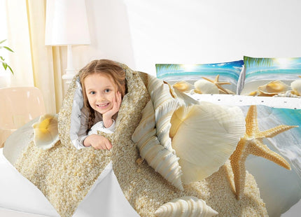 Erosebridal Beach Themed Comforter Sets Full,Blue Ocean Bedding Set Seashell Starfish Printed Bedding Beach Coastal Decor Quilt 1 Comforter + 2 Pillowcase for Kids Teens Adults,Soft Lightweight