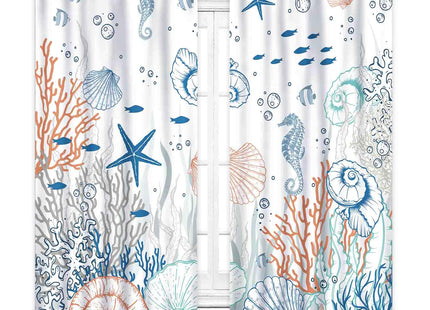 Beach Window Curtains, Coastal Nautical Ocean Theme Anchor Starfish Seashell Vintage Rod Pocket Curtain Drapes for Kitchen Living Room Bedroom 2 Panel Sets, 52"x84" Inch