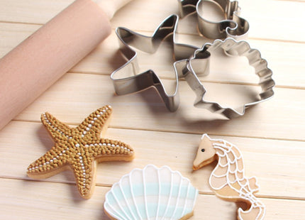 Beach Themed Cookie Cutter Set - Set of 6 - Palm Tree, Starfish, Seashell, Seahorse, Sailboat and Pineapple - in Durable Stainless Steel
