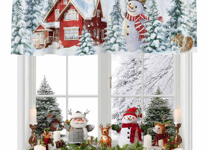 Litter Star Xmas Snowman Kitchen Valance,Farmhouse Window Valances,Winter Snow Short Curtains Window Treatment Rod Pocket Drapes,Pine Tree Valances Curtain for Bedroom 54x18in