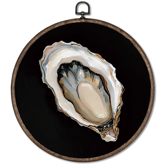 GWFSJYU Oyster Beach Framed Wall Art Decor, Pastel Oyster Shells Round Canvas Prints Wall Art, Nautical Coastal Oysters Hanging Decor for Kitchen Beach House Decor, 10”x10”inch