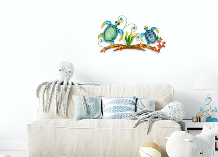 dreamskip 27" Sea Turtles Metal Beach Wall Decor Art, Coastal Ocean Style Wall Sculpture, Nautical Outdoor Decor For Garden, Pool, Fence, Patio, Bathroom Indoor