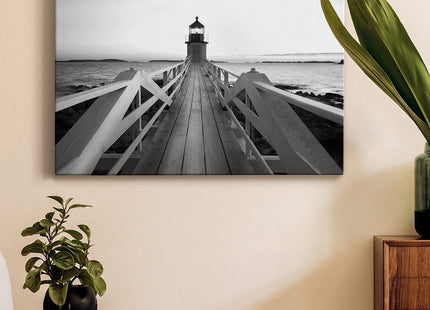 Renditions Gallery Black White Lighthouse Landscape Canvas Wall Art for Home Décor,Marshall Point Lighthouse,Ready to Hang, 18''x 12'', Made in America