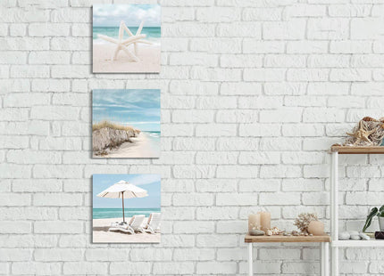 ARTISTIC PATH Coastal Starfish Canvas Beach Chair Wall Art, 12"x12"x3 PCS