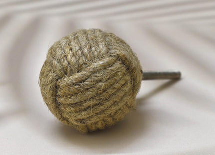 ARTISNO Jute Rope Knobs for Cabinets - Set of 6 Decorative Nautical Twisted Jute Rope Round Knobs Handmade Kitchen Cabinet Drawer Knobs | Nautical Wardrobe and Dresser Pulls (6 x 3.8 cm)