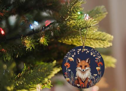 Fox Ornaments, Fox Decorations, Fox Gifts for Women, Botanical Fox Ceramic Ornaments, Fox Decorative Hanging Ornament