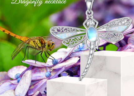 SIMONLY Dragonfly Necklace with Opal & Moonstone 925 Sterling Silver Dragonfly Pendant Jewelry Christmas Birthday Gifts for Women Mom Wife Her