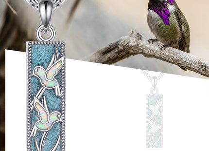 HKPATOP Hummingbird Necklace 925 Silver Hummingbird Turquoise Bar Pendant