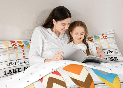 Castle Fairy Lake House Boating Lover Comforter Set,Lodge Cabin Wood Barn Rustic Style Bedding Set Kids Teens Modern Decor,White Wood Panels Comforter with 1 Pillowcase for All Seasons,Twin
