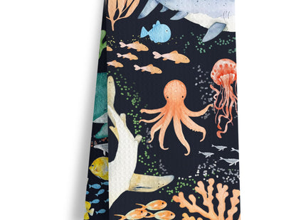 HSIASHENG Beach Coastal Kitchen Towels, Under The Sea Bathroom Decor, Nautical Dish Tea Towels, Sea Life Marine Biology Decorative Hand Towel for Bathroom Kitchen, 16x24 Inch