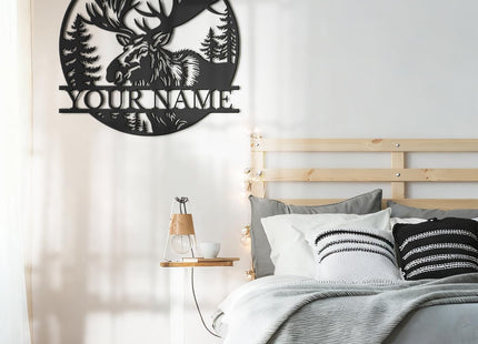 Personalized Metal Moose Sign, Moose Wall Art Decor, Hunter and Hunting Gift, Custom Cabin Name Sign, Man Cave Decor, Housewarming (Style-4)