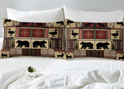 Kids Cabin Bear Comforter Set Wolf Printed Bedding Set for Boys Children