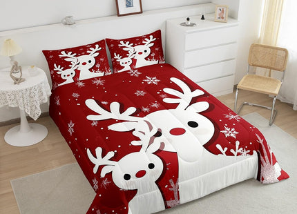 Christmas Comforter Set Elk Deer Winter Bedding Set Red Moose Antlers Twin