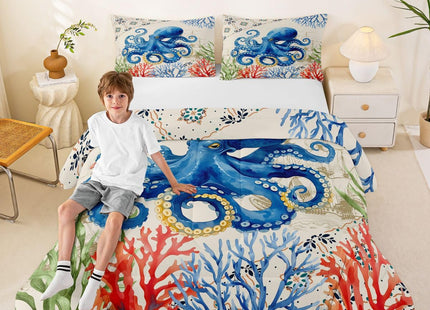 Feelyou Ocean Kraken Bedding Set Octopus Comforter Set for Kids Boys Girls