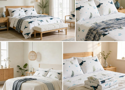 Where The Polka Dots Roam Nautical Ocean Twin Bedding Set - 3 Piece Super Soft Kids Bed Set with Fitted Sheet, Flat Sheet, and Pillowcase - Underwater Sea Creatures Design for Boys Girls Room Décor