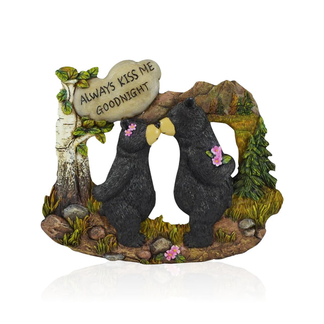 Pine Ridge Couple Black Bear with White Stone Inscribed Always Kiss me Goodnight Home Decor Figurines - Wildlife Country Kissing Bear Lodge Decorations