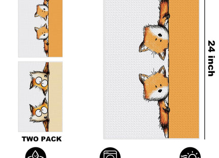 2 Pcs Funny Fox Kitchen Towels 24x14 Inch, Fox Gifts Reusable Dish Towels