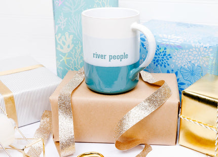 Pavilion Gift Company - River People Ceramic 18-ounce Mug River Gifts for Men, Canoe, Aqua