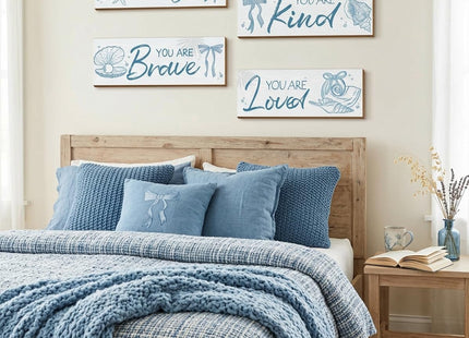 Riletese 4 Pcs Blue Coastal Wall Decor, Positive Affirmations Wall Art Decor, Inspirational Wooden Signs, Beach Boho Bow Wall Art Hanging Plaques, Perfect for Girls Bedroom, Bathroom, Living Room