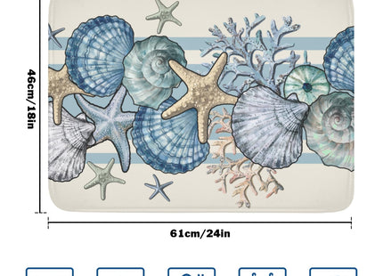 MiaoSi Nautical Coastal Dish Drying Mat for Kitchen Counter Summer Beach Seashell Starfish Microfiber Dish Drainer Mat Ocean Blue Pattern Absorbent Washable Drying Pad Extra Large 18"x24"