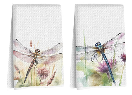 CQM 2Pcs Watercolor Dragonfly Kitchen Towels, Dragonfly Gifts for Women