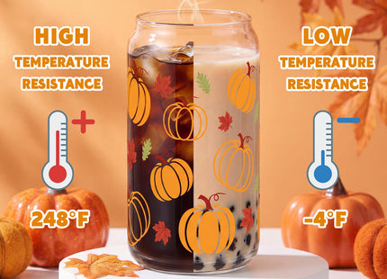 16 oz Fall Pumpkin Glass Cup With Lid & Straws Pumpkin Gifts for Women