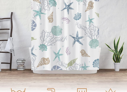 Coastal Starfish Seashell Shower Curtain Nautical Beach Theme 72Wx72L