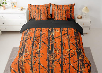 Erosebridal Orange Camo Queen Comforter Set with Sheets 7 Piece Forest Camouflage Bedding Set Rustic Farmhouse Cabin Bed in A Bag for Kids Adults Men,Country Woodland Hunting Theme Bed Set