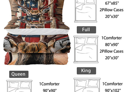 Nttopship Deer Hunting Comforter Sets Twin Size,American Flag Bedding Set 3 Piece for Girls Women Teens Adult Kids Boys,Woodland Moose Wildlife Room Decor Comforter Set with 2 Pillowcases