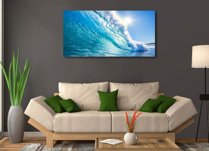 Haichuang Decor Art Framed Ocean Wave Wall Art, 48x24 Inch Large Horizontal Turquoise Sea Canvas Prints, Coastal Beach Nautical Wall Decor for Living Room Bedroom Bathroom Ready to Hang
