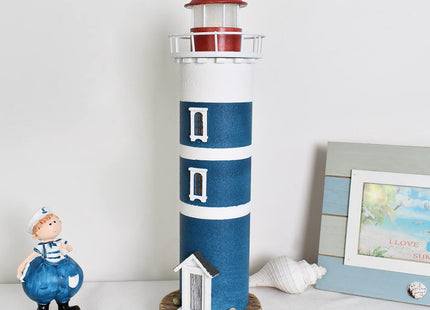 Wooden Lighthouse with LED Light Nautical Tabletop Figurine Beach Themed