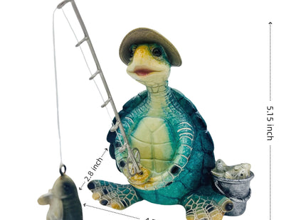 Xzlgyffy Turtle Fishing Decor, Summer Garden Statues, Nautical Coastal Beach Decorations, Home Office Decor Gifts, Bookshelf Desk Bathroom Tabletop Statue Ornament (Turtle Fishing)