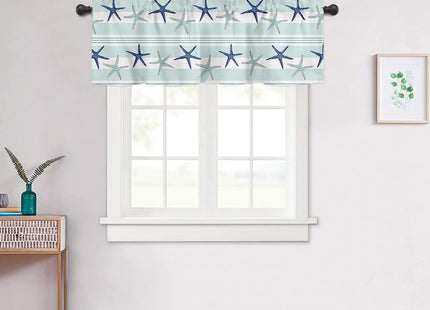 Summer Coastal Starfish Curtain Valances for Kitchen Windows Blue Valance
