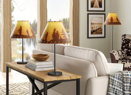 Catalina Lighting Rustic Cabin Lodge 3-Piece Table & Floor Lamp Set, LED Bulb NOT Included, 58", Forest Print, Set of 3