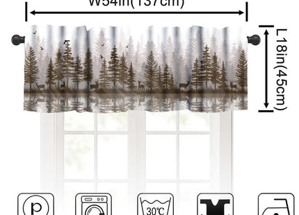 JanJCurt Misty Forest Valance Curtain, Rustic Farmhouse Pine Tree Landscape Country Woodland Deer Print Blackout Short Window Drape for Kitchen Living Room Bedroom, 54x18inch