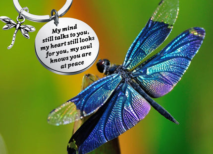 PLITI Dragonfly Memorial Gift Loss of Loved One Gift My Mind Still Talks To You Sympathy Keychain (my mind dragonfly)