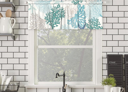 Cneztholim Summer Beach Theme Valance for Kitchen Windows Nautical Coastal Blue Coral Short Curtains Ocean Window Treatment Home Decor Valances for Living Room Bathroom 54x18inch with Rod Pocket