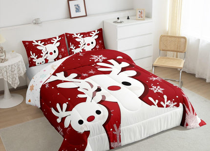 Christmas Comforter Set Elk Deer Winter Bedding Set Red Moose Antlers Twin