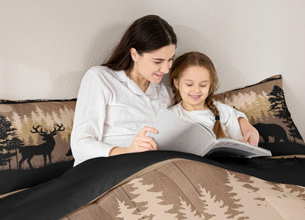 Erosebridal Rustic Full Comforter Set Farmhouse Cabin Lodge Bedding Sets Hunting Wild Bear Deer Down Comforter for Kids Boys Teen Men Hunter,Country Woodland Pine Tree Wildlife Quilt Duvet 3 Pcs