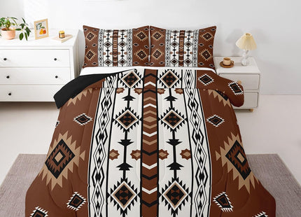 Erosebridal Western Comforter Set Brown Rustic Boho Aztec Bedding Set Queen Size,Country Cabin Lodge Quilt Comforter for Boys Adults Men Southwestern Ethnic Tribal Bed Duvet Set 3 Pcs