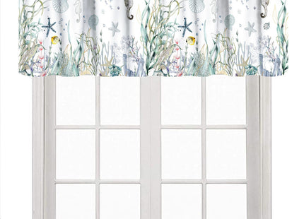 Lnepty Nautical Beach Window Valance,Summer Coastal Seahorse Undersea Animal Green Blue Ocean Coral Window Treatments for Bedroom Living Room Bathroom 1 Piece,54x18 Inch