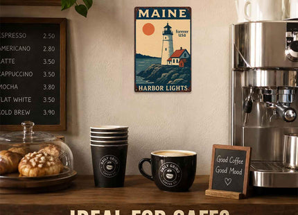 Maine Harbor Lights Vintage Metal Wall Art Signs 8X12 Inch
