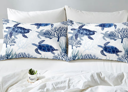 Turtle Bedding Set King Nautical Coastal Bedding,White Blue Sea Turtle Comforter Cover for Kids Boys Girls,Reptile Tortoise Duvet Cover Ocean Beach Theme Quilt Cover Kawaii Sea Animal Bedspread Cover