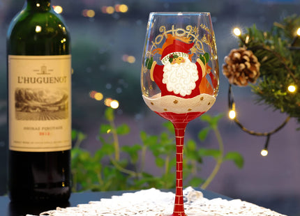 NymphFable Santa Reindeer Hand-Painted Wine Glass Christmas Gift, 15 oz