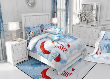 Manfei Snowman Duvet Cover Set King Size, Xmas Deer Trees Print Comforter Cover with 2 Pillowcases, Winter Snowflake Merry Christmas Bedding Set 3pcs for Kids Boys Girls Bedroom Decor,No Comforter